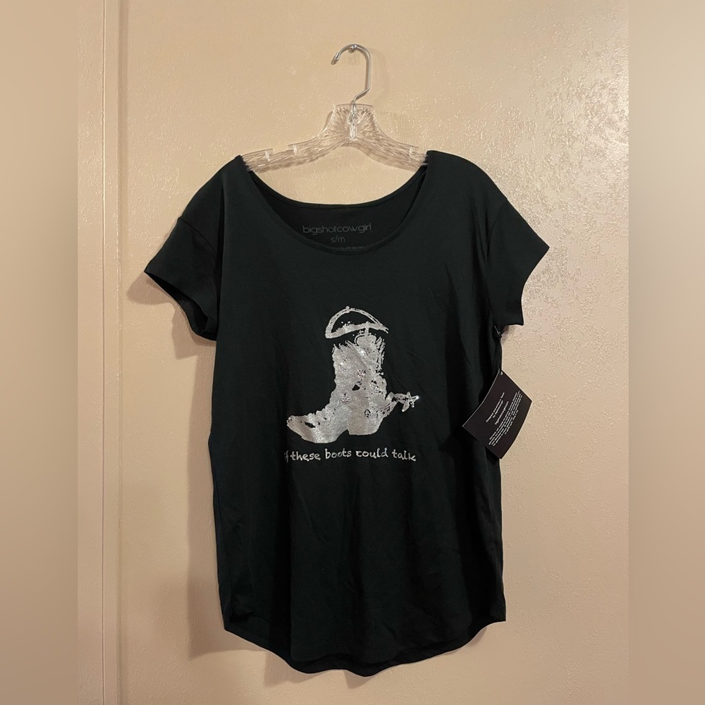 NWT bigshotcowgirl Bling Boots tee sz S/M